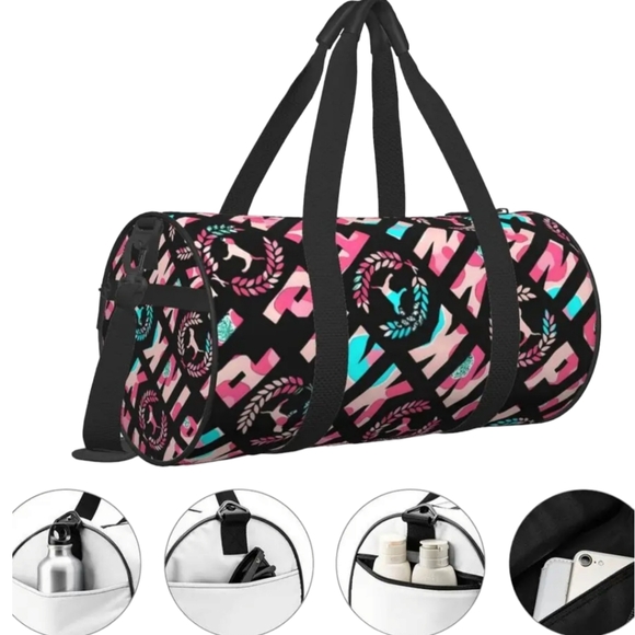 New Arrival!! PINK ...Spacious Black Duffel Bag With Detachable Adjustable Strap - Picture 4 of 6
